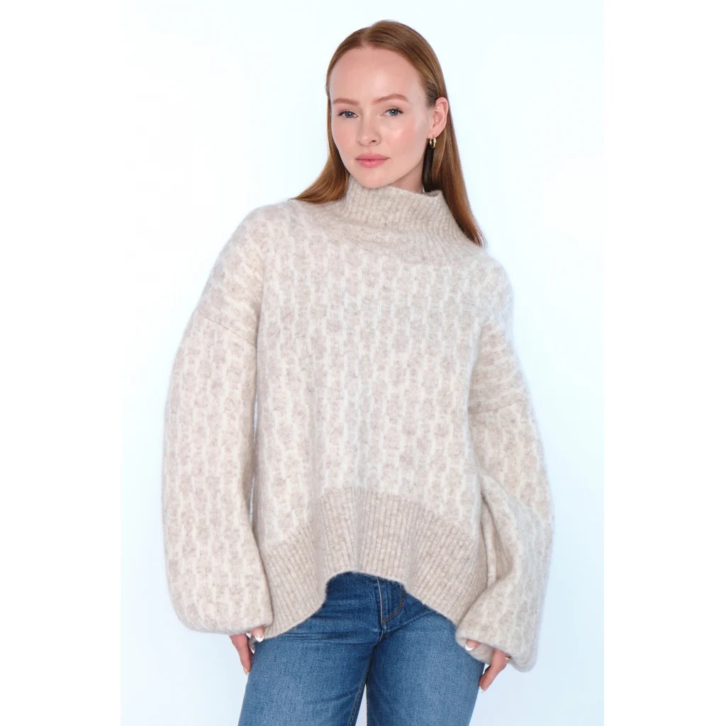 HÉST - Fam Kort Pattern Genser - Light Beige Mel