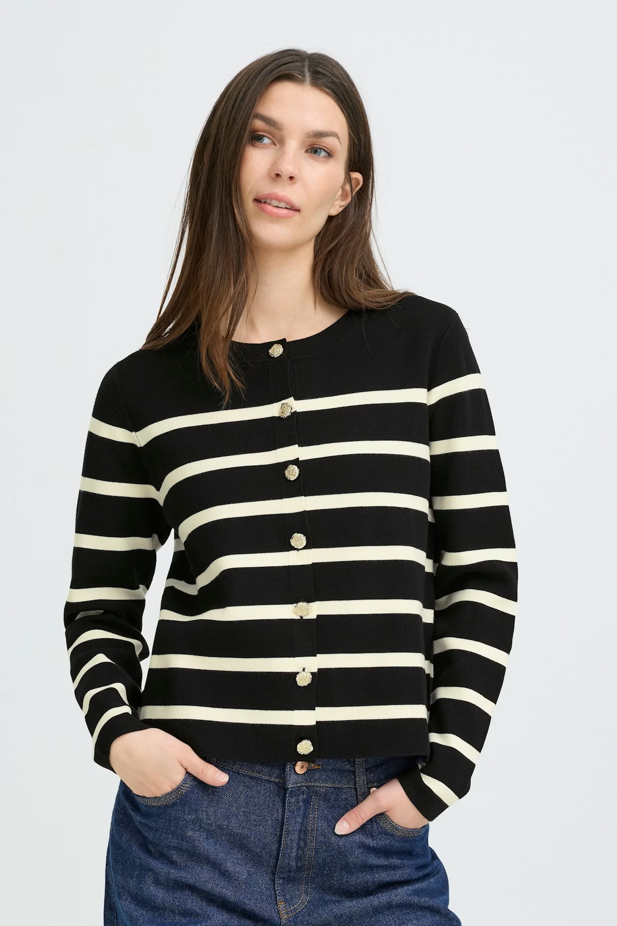 Pulz - PZSara Cardigan - Black/Offw Stripe