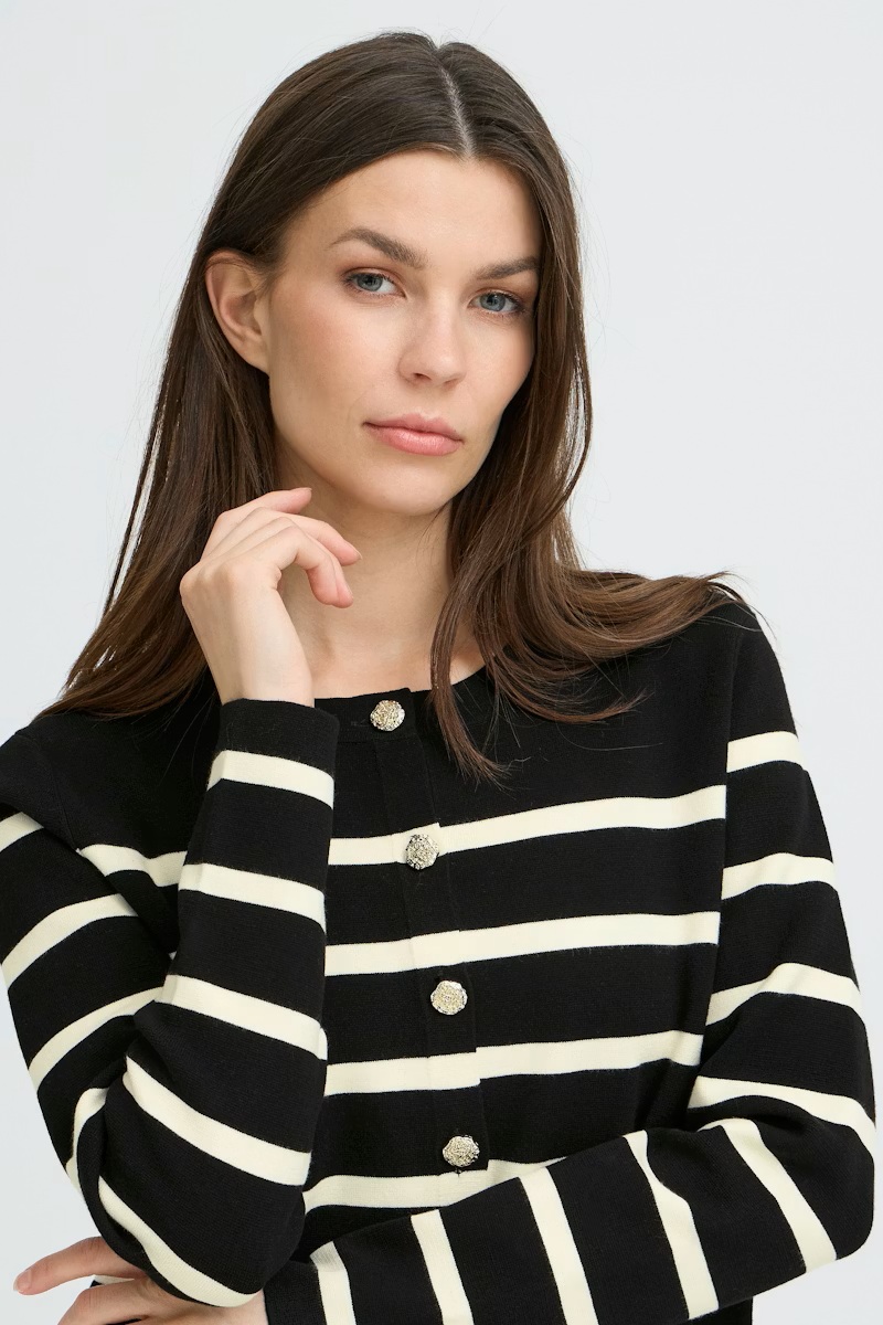 Pulz - PZSara Cardigan - Black/Offw Stripe - Bilde 3