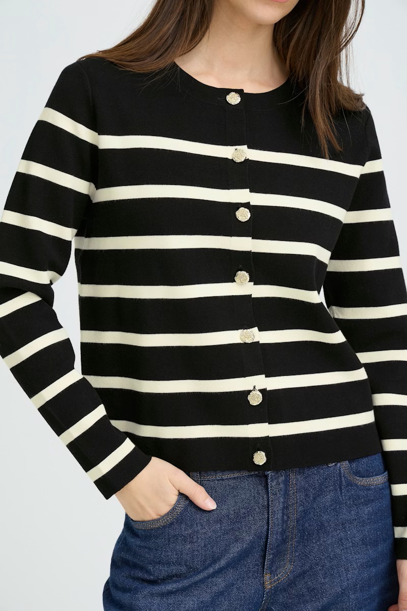 Pulz - PZSara Cardigan - Black/Offw Stripe - Bilde 4