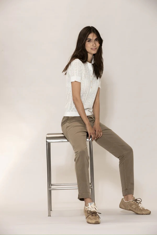 Blue - Lina Strikket Polo Topp - White