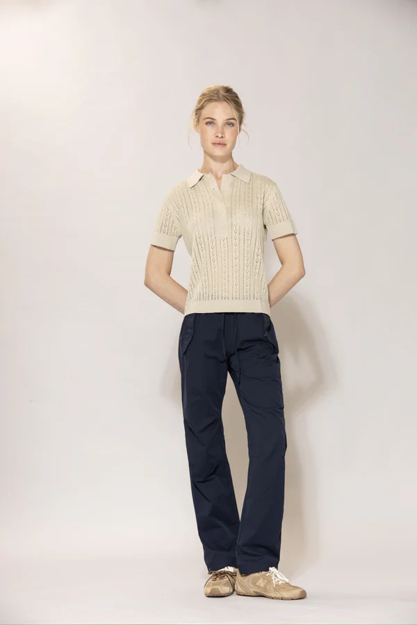 Blue - Lina Strikket Polo Topp - Chalk Mel