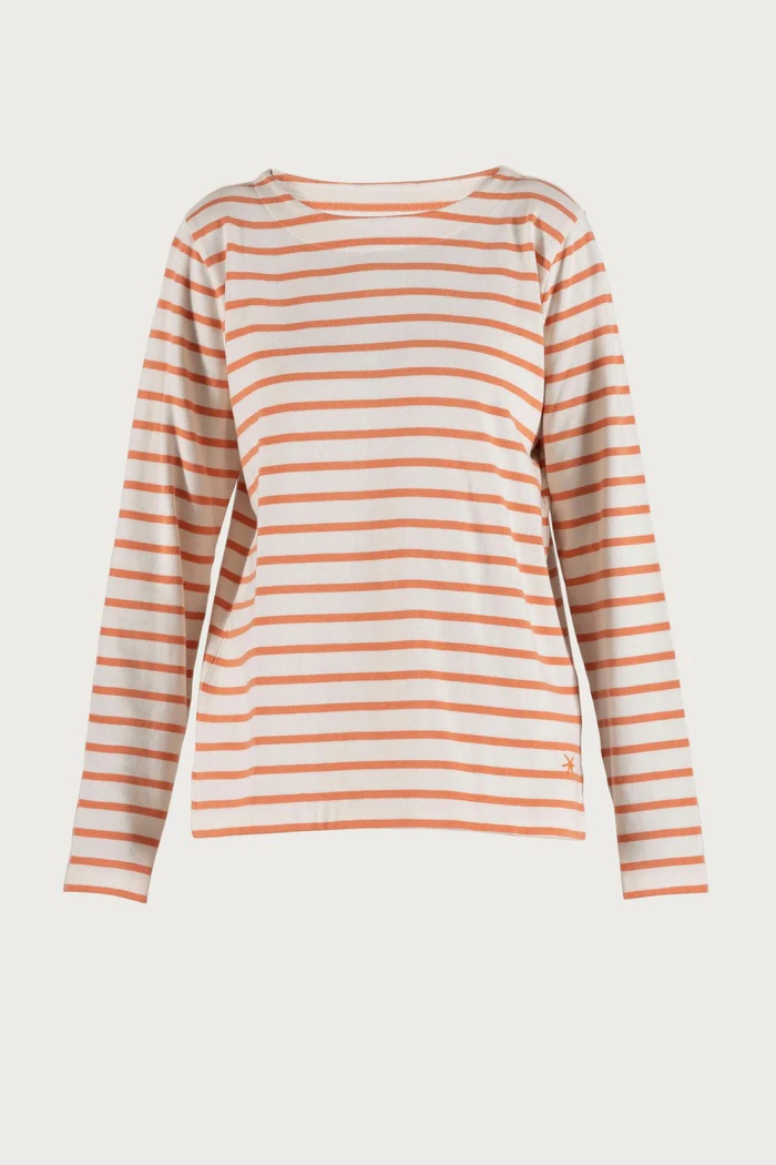 Blue - Donna Stripe Genser - Ecru/Dusty Orange