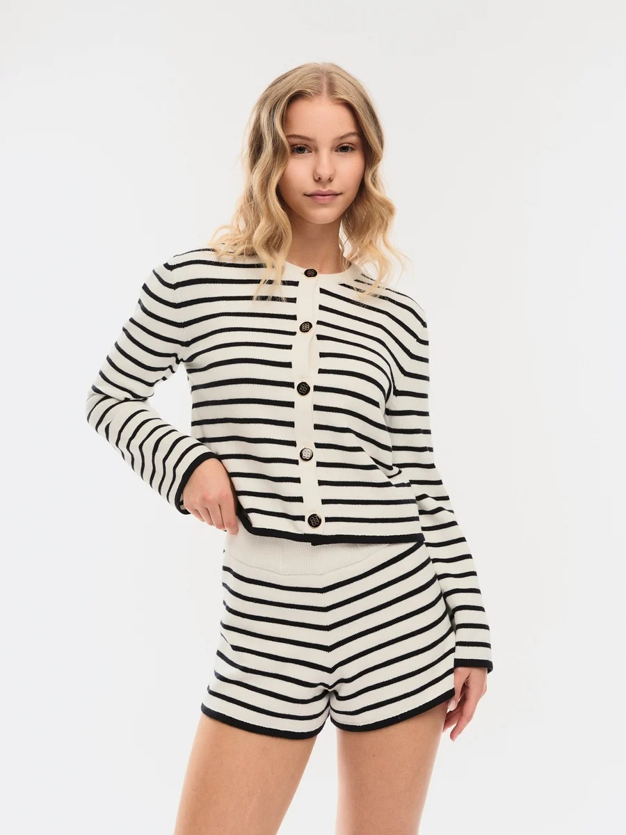 Ella & il - Lisa Cotton Stripe Cardigan - White/Navy - Bilde 5
