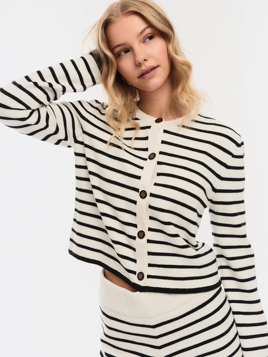 Ella & il - Lisa Cotton Stripe Cardigan - White/Navy - Bilde 4