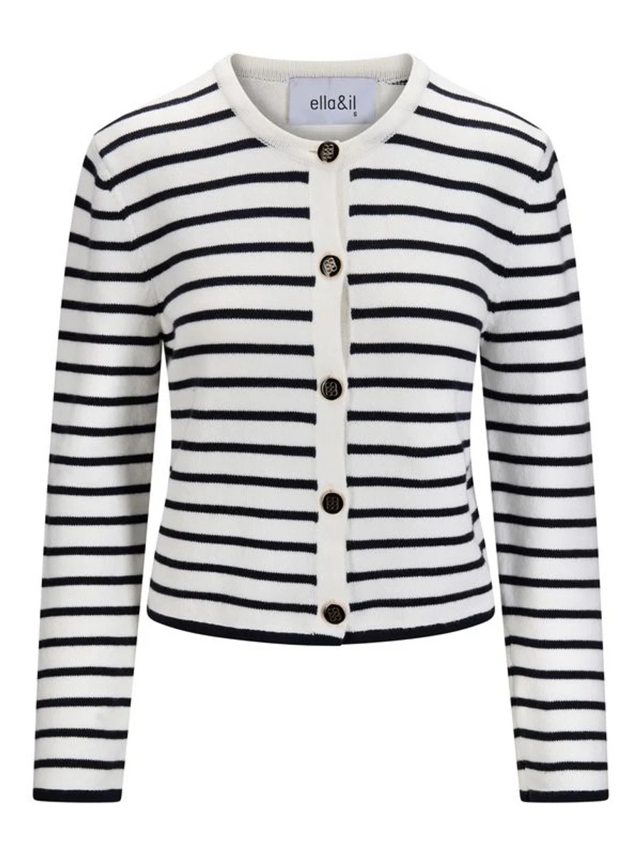 Ella & il - Lisa Cotton Stripe Cardigan - White/Navy - Bilde 2