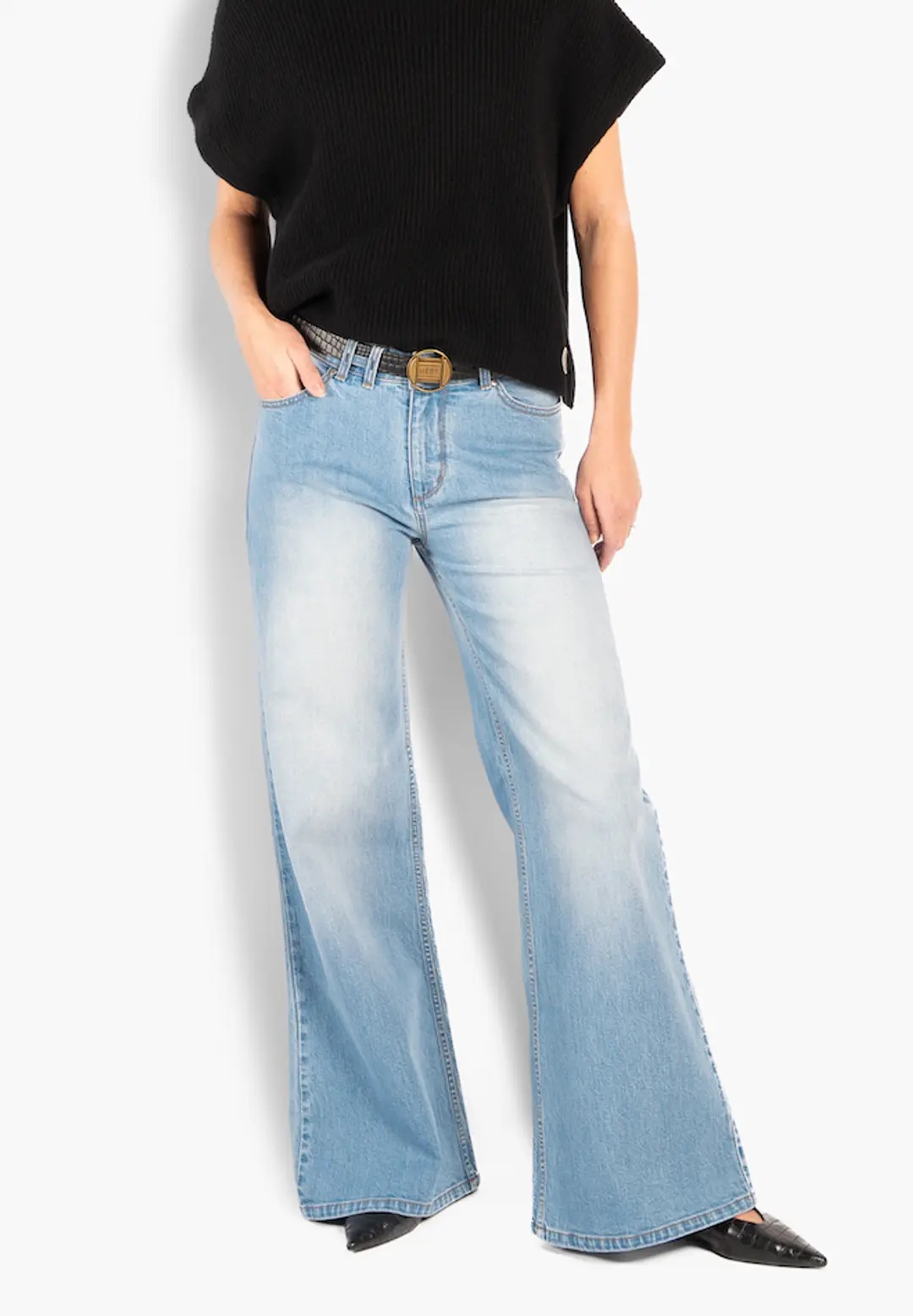 HÉST - Irina Wide Leg Jeans - Light Blue Denim