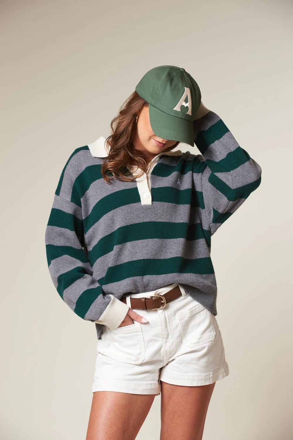 Arnie says - Leigh Stripe Genser - Dk Grey/Ivy Green