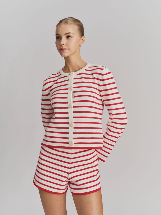 Ella & il - Lisa Cotton Cardigan - White/Red