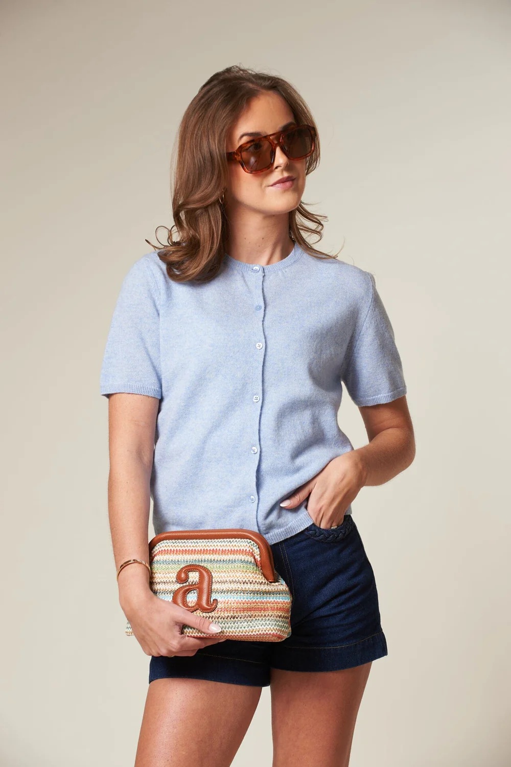 Arnie says - Raffia Stripe Clutch - Coral Combo