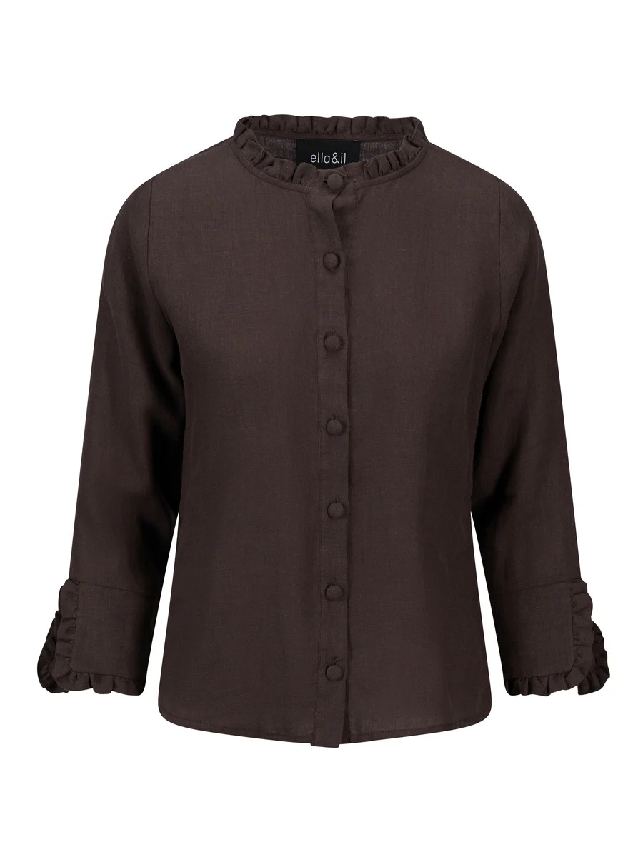Ella & il - Clarion Lin Bluse - Dark Brown - Bilde 2