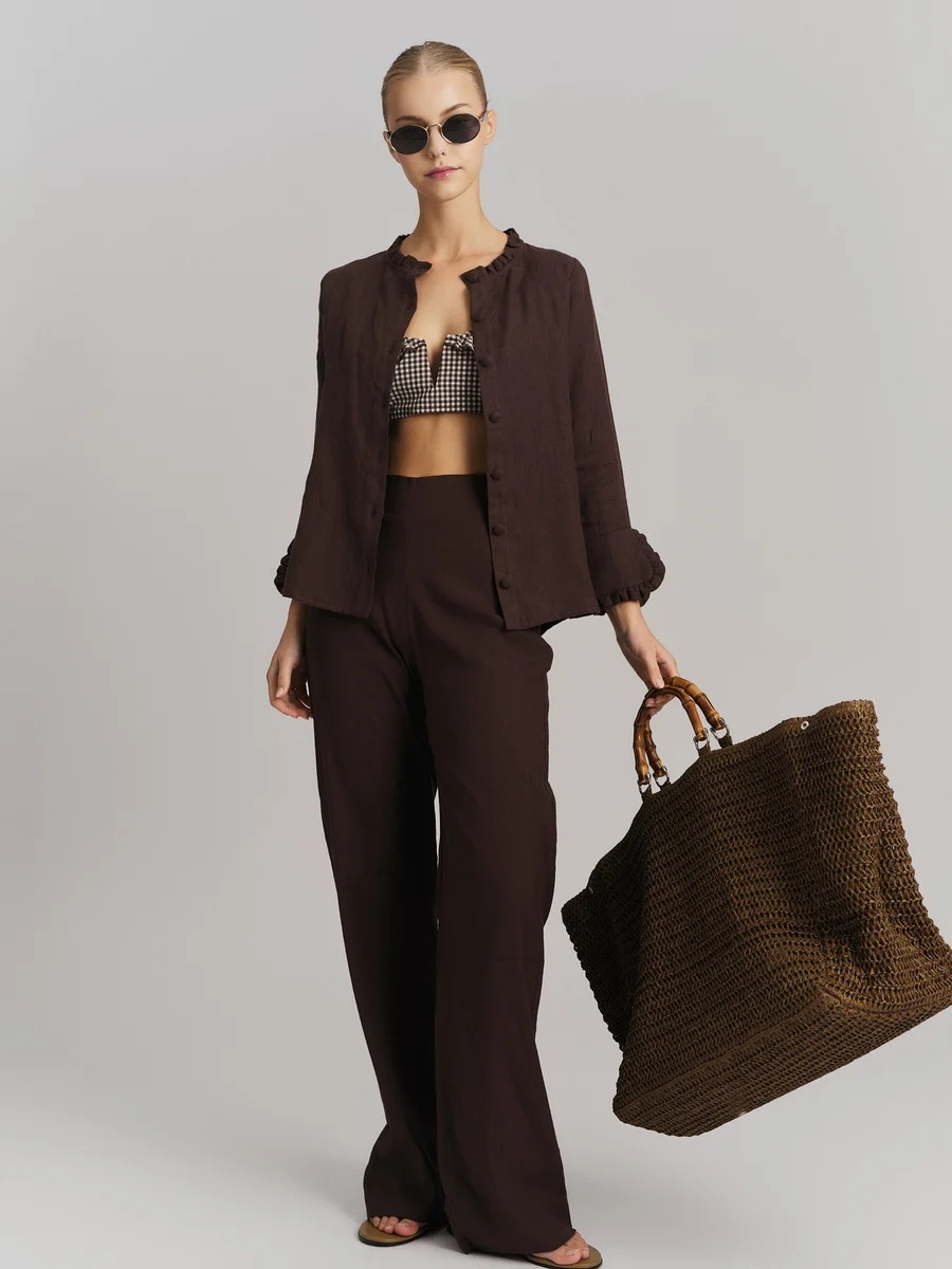 Ella & il - Molly Stretch Lin Bukse - Dark Brown - Bilde 4