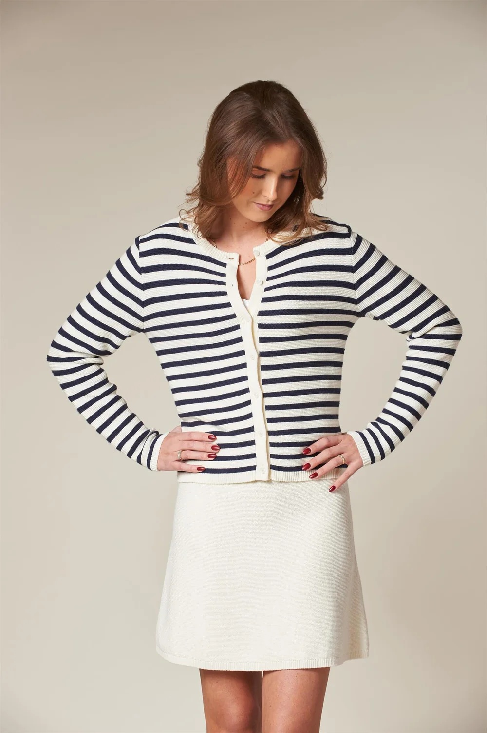 Arnie says - Bella Links Stripe Cardigan - Cream/Navy