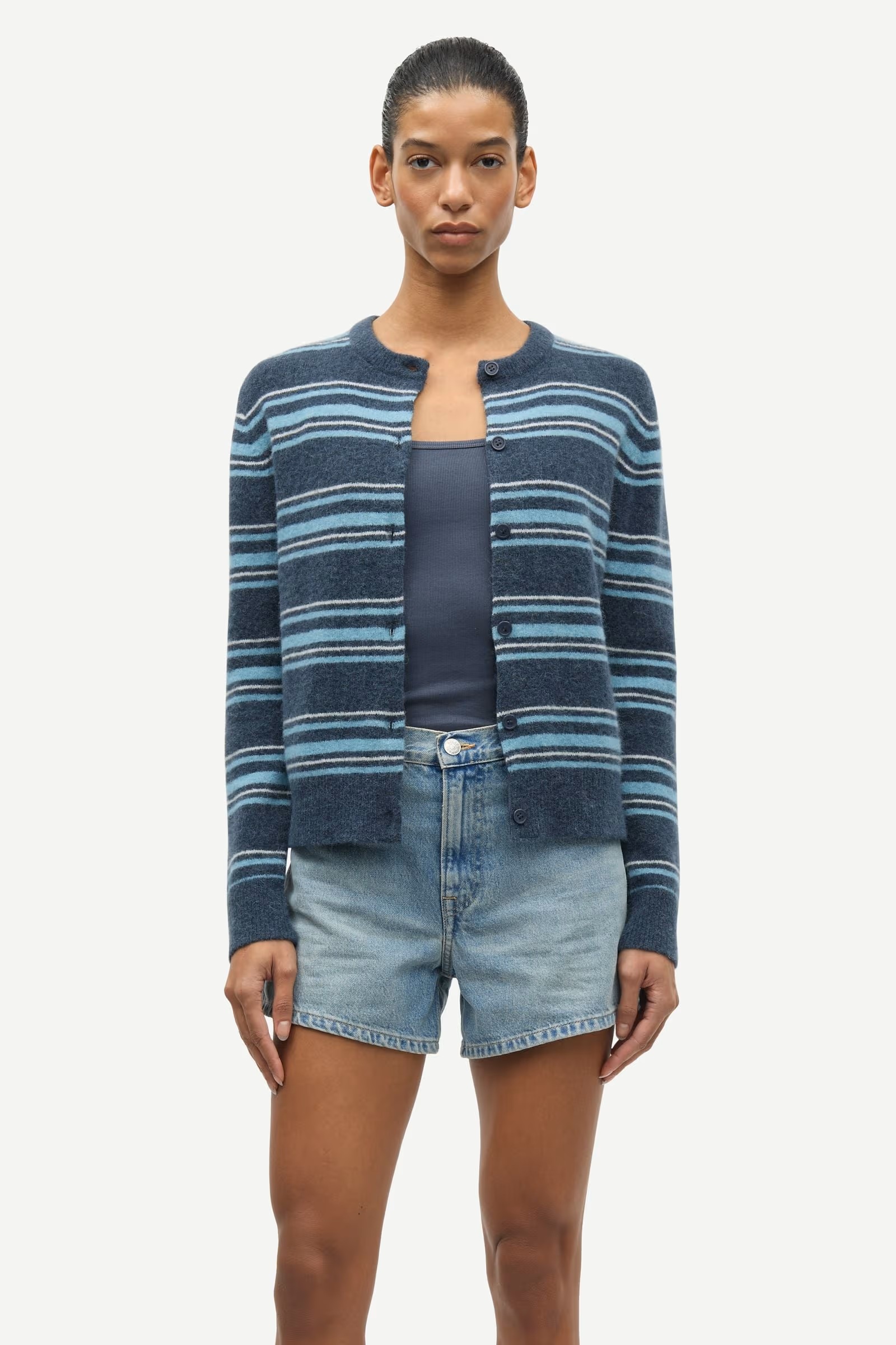 Samsøe - Nor Short Cardigan - Ombre Blue Stripe
