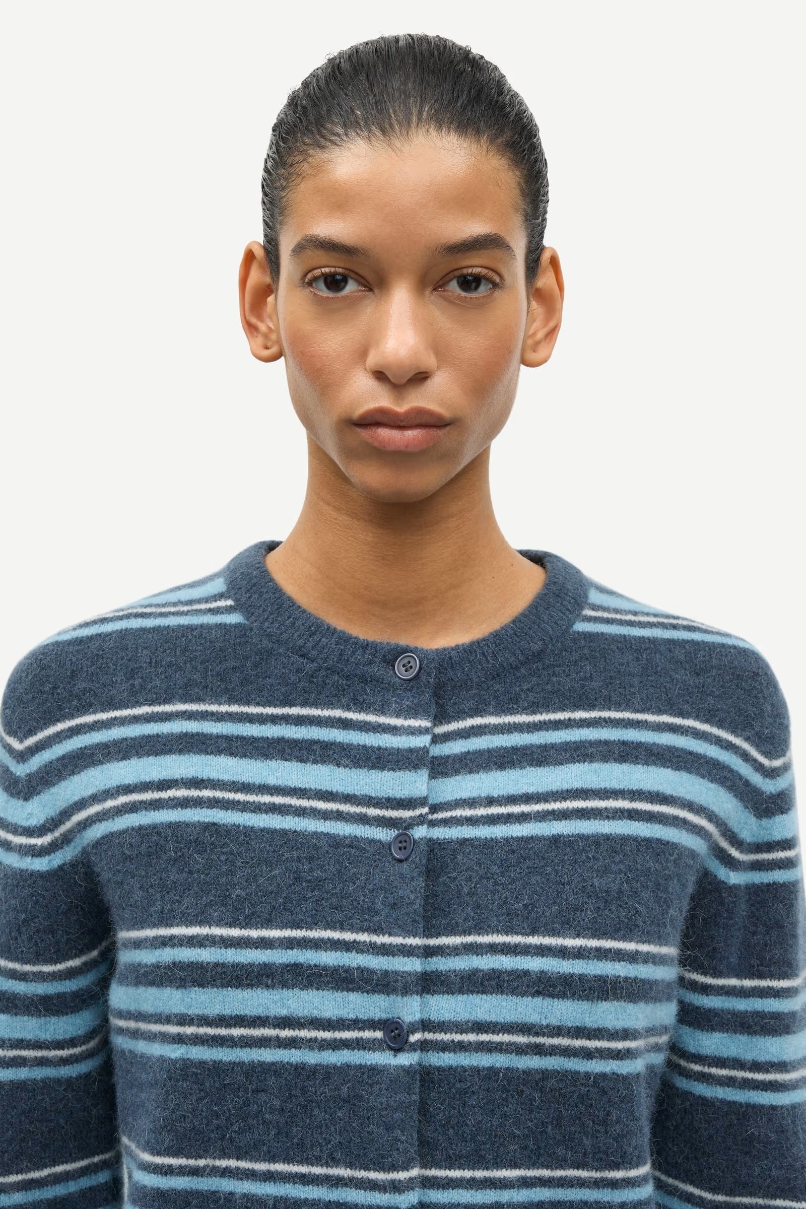 Samsøe - Nor Short Cardigan - Ombre Blue Stripe - Bilde 4