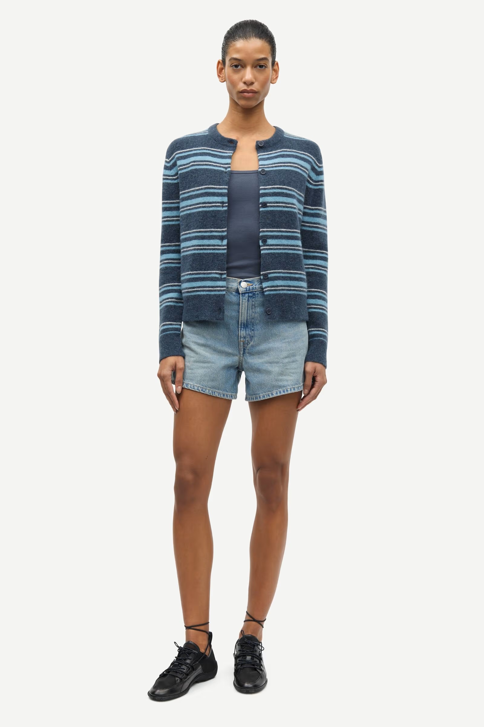 Samsøe - Nor Short Cardigan - Ombre Blue Stripe - Bilde 5