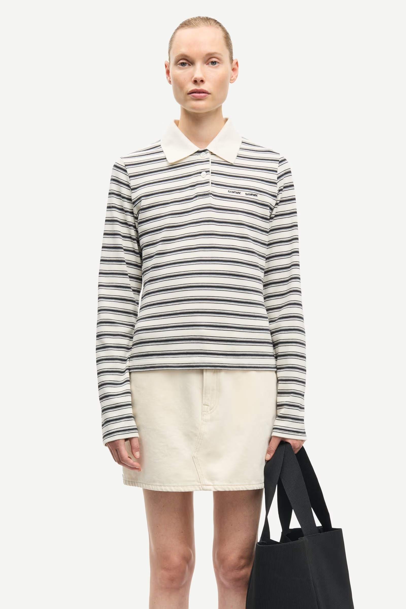 Samsøe - Sadonell ls Polo Topp - Egret Stripe