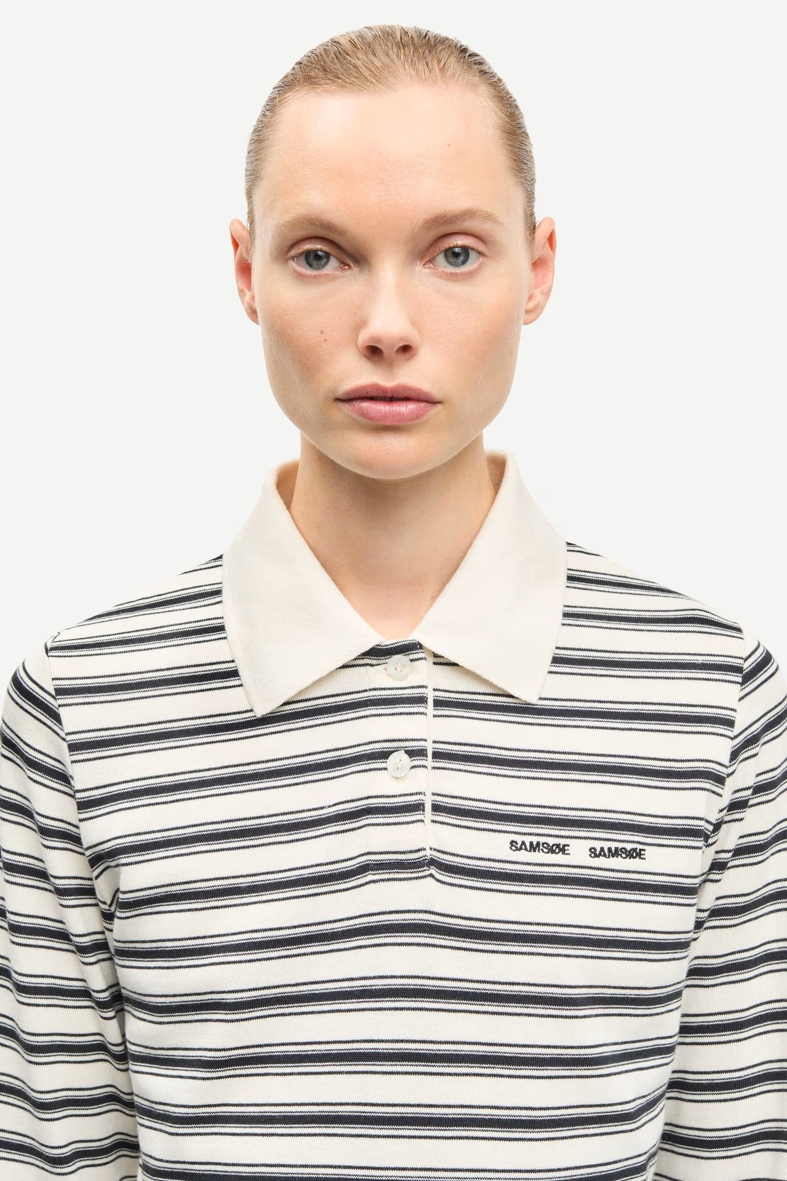 Samsøe - Sadonell ls Polo Topp - Egret Stripe - Bilde 4