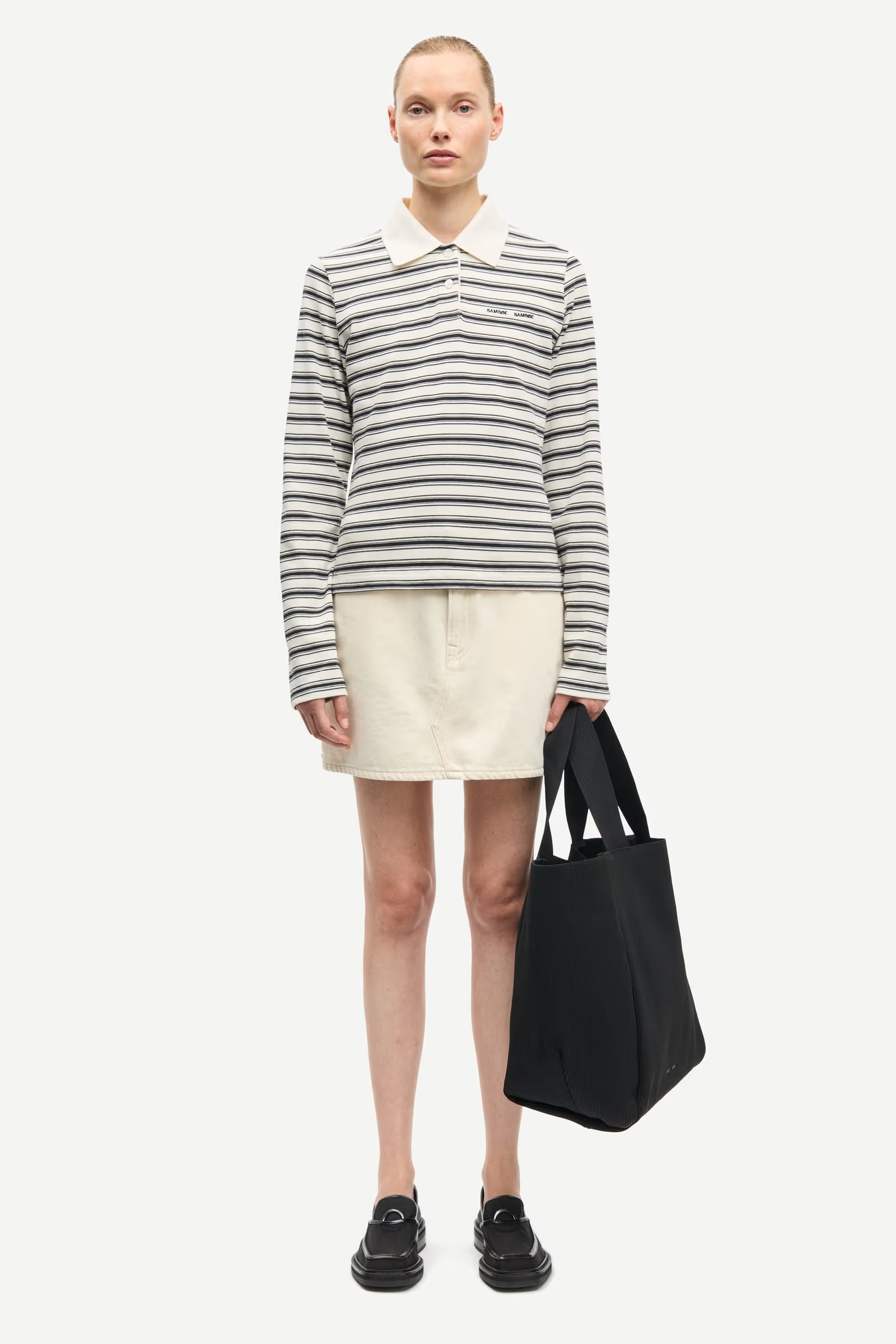 Samsøe - Sadonell ls Polo Topp - Egret Stripe - Bilde 5
