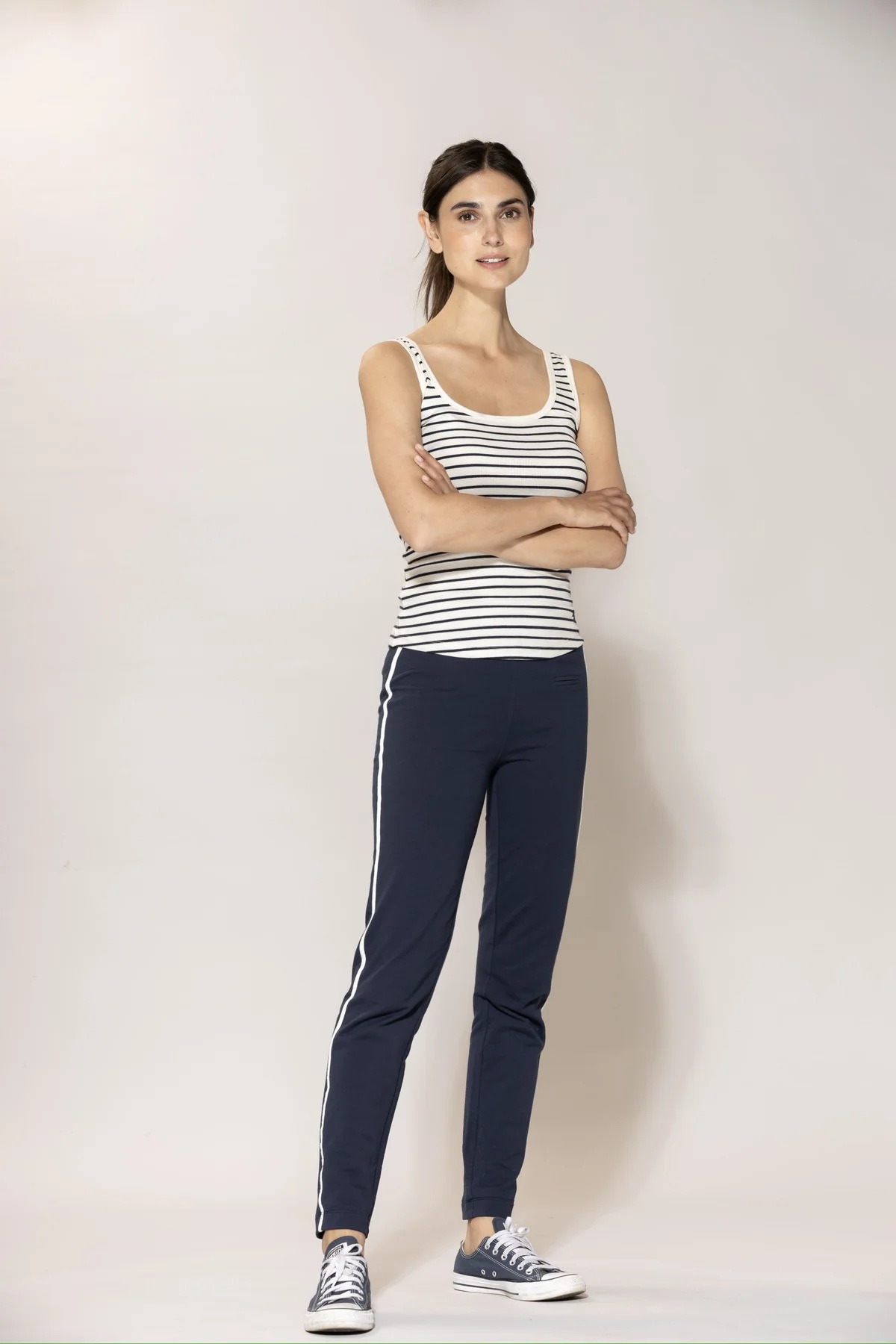 Blue - Anna May Stripe Topp - Ecru/Navy